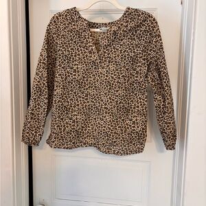 J.Crew Leopard Print Popover Blouse XS 100% Cotton